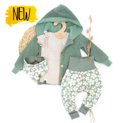 Set | Daisy mint | Fleecejacke & Pumphose & Shirt & Halstuch