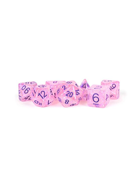 16mm Resin Polyhedral Dice Set Flash Pink