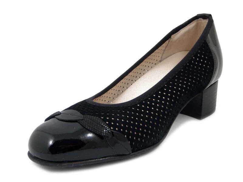 OSVALDO PERICOLI, Decolletè Linea Comfort in Pelle Nero, Plantare Estraibile, Tacco Basso 4 cm, Pianta Larga. 20002