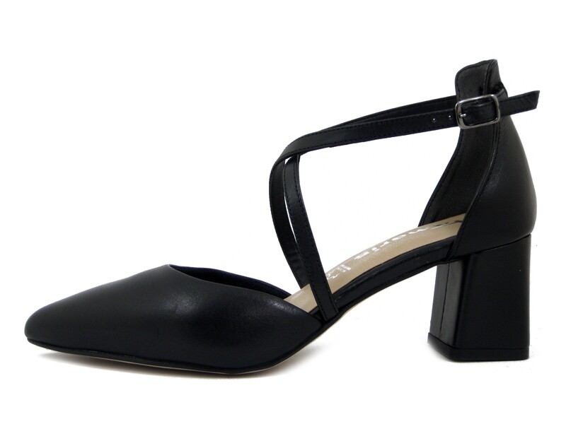 Tamaris, Decolletè Aperte con Cinturino in Pelle Nero, Tacco Medio 6 cm, 24418