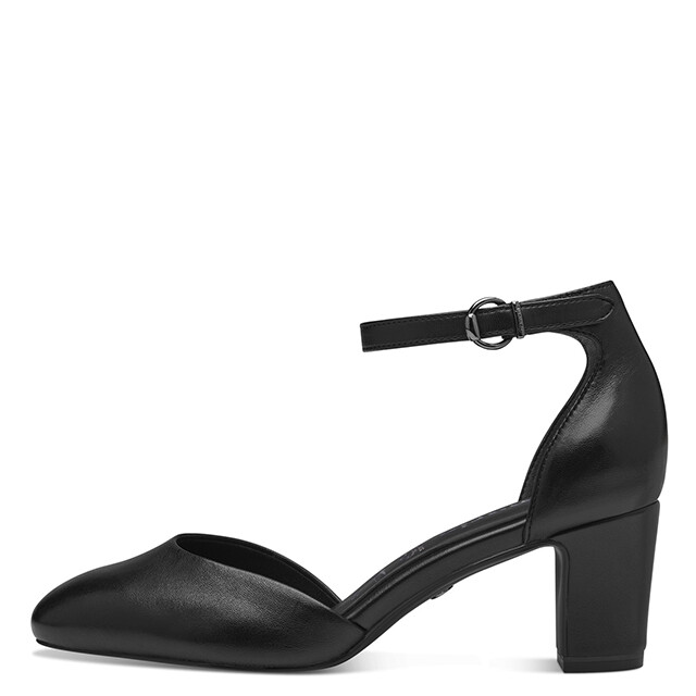 Decolleté Scarpe Donna Aperte con Cinturino in Pelle Nero, Pianta Comoda, Tacco Medio 6 cm, TAMARIS - 22401